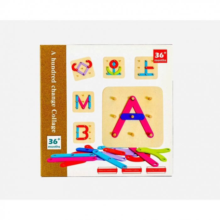Joc educativ din lemn de construit litere, cifre, forme de tip Montessori - A hundred change collage [1]
