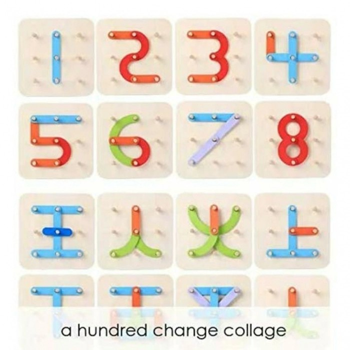 Joc educativ din lemn de construit litere, cifre, forme de tip Montessori - A hundred change collage [3]