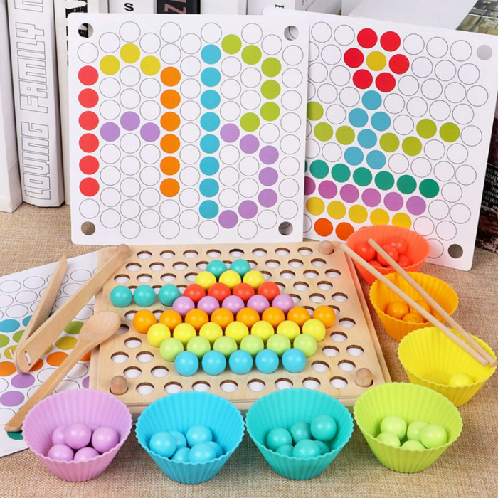 Jucărie din lemn de tip Montessori de îndemânare și asociere cu bile colorate BEAD HOLDER [3]