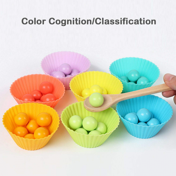 Jucărie din lemn de tip Montessori de îndemânare și asociere cu bile colorate BEAD HOLDER [6]