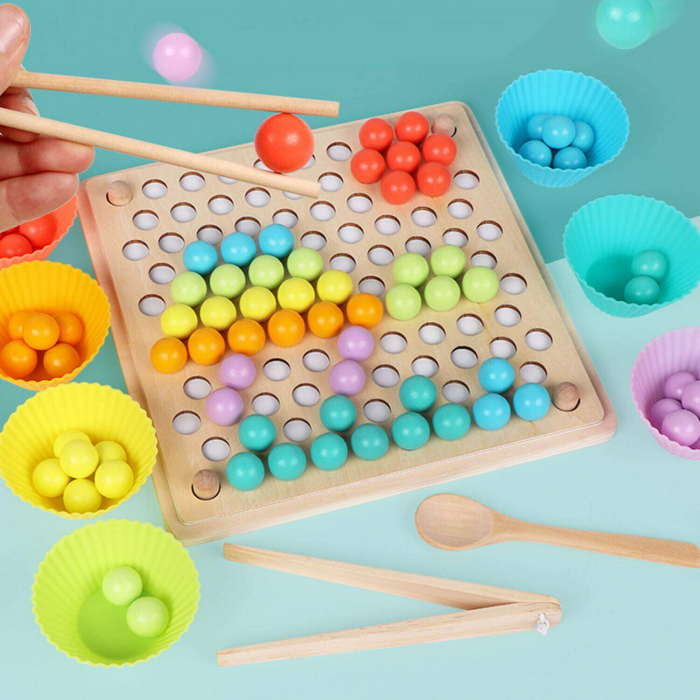 Jucărie din lemn de tip Montessori de îndemânare și asociere cu bile colorate BEAD HOLDER [4]