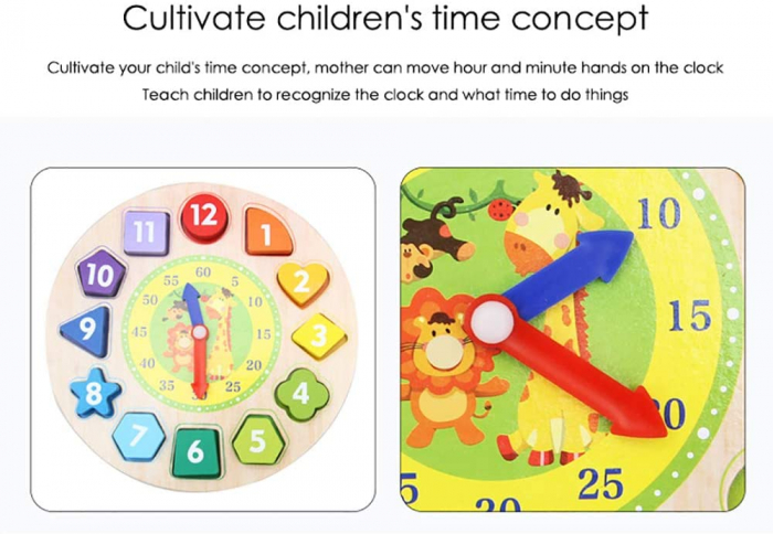 Ceas puzzle din lemn Montessori și jucărie de înșiruit. [3]