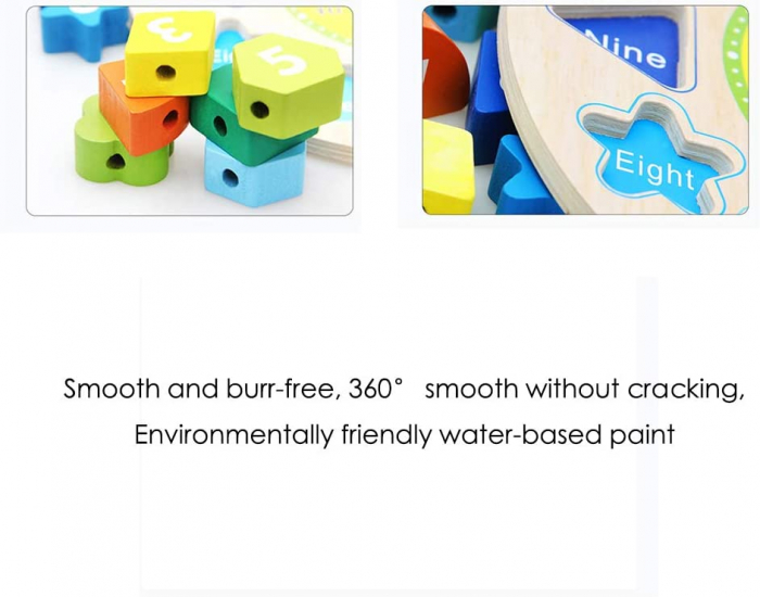 Ceas puzzle din lemn Montessori și jucărie de înșiruit. [5]