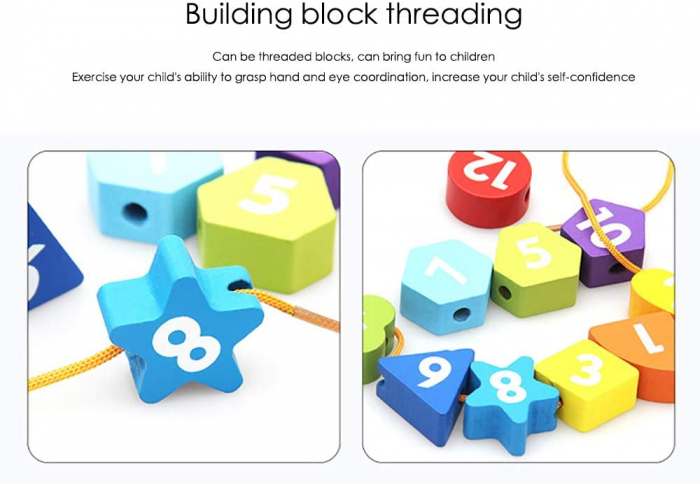 Ceas puzzle din lemn Montessori și jucărie de înșiruit. [4]