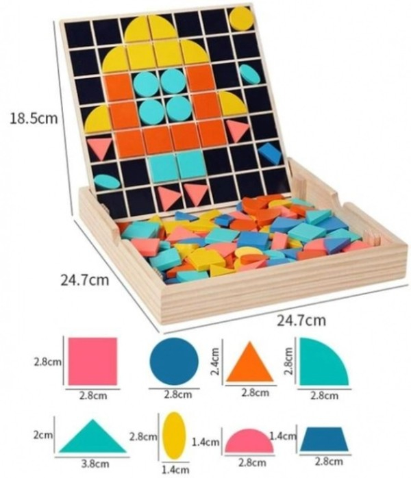 Set Mozaic 3 în 1 din lemn - Puzzle Mozaic tip Tangram, tablă de scris cu carioca lavabilă și joc de calcule matematice [8]