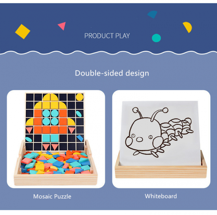 Set Mozaic 3 în 1 din lemn - Puzzle Mozaic tip Tangram, tablă de scris cu carioca lavabilă și joc de calcule matematice [5]
