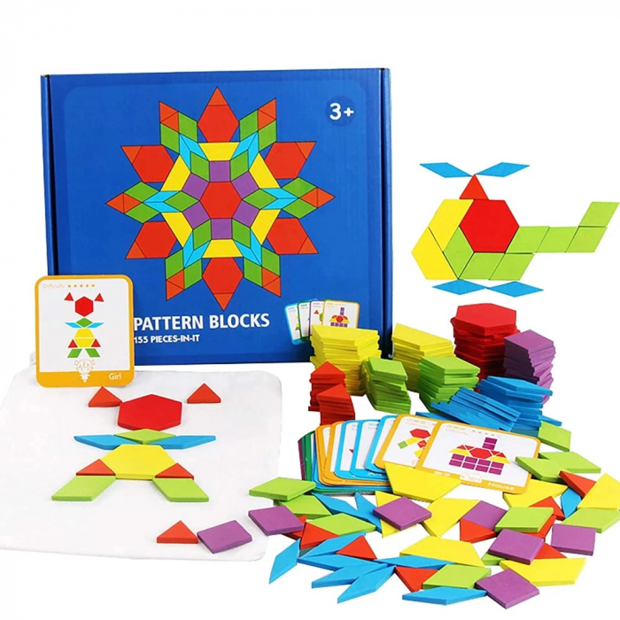 Joc tangram puzzle de tip Montessori din lemn - Pattern Blocks [1]