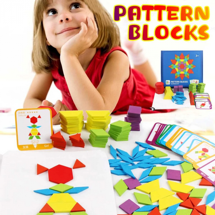 Joc tangram puzzle de tip Montessori din lemn - Pattern Blocks [2]
