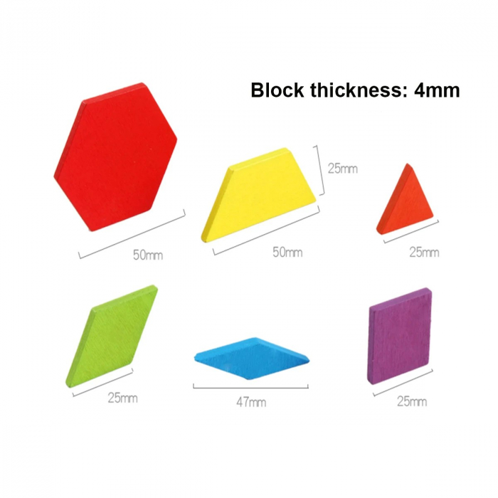 Joc tangram puzzle de tip Montessori din lemn - Pattern Blocks [7]