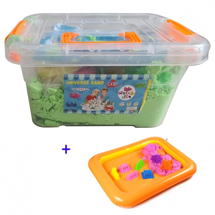 Set nisip kinetic, forme din plastic și tăviță gonflabilă - culoare verde [2]