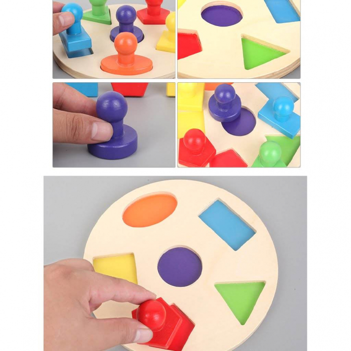Puzzle incastru din lemn cu forme geometrice cu butoni tip ștampile [3]