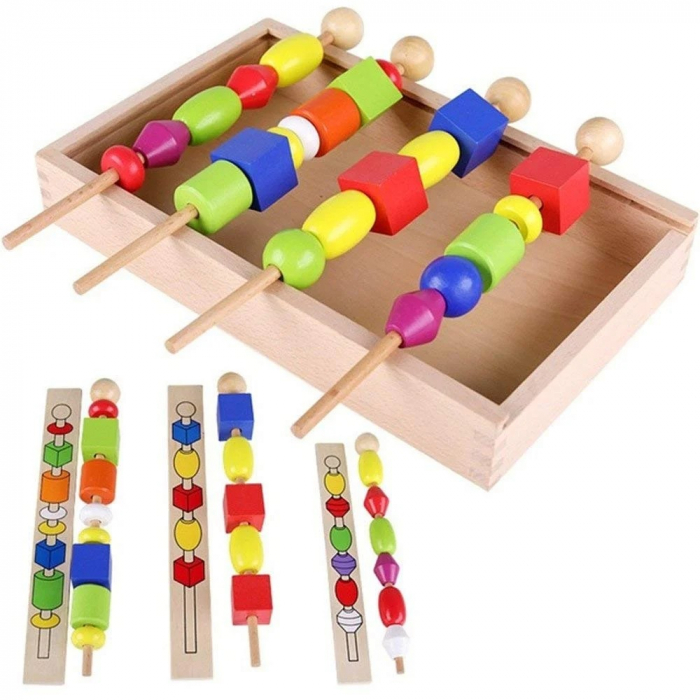 Joc Montessori din lemn de înșiruit mărgele pe băț - FRIGĂRUI- Beaded game box [2]