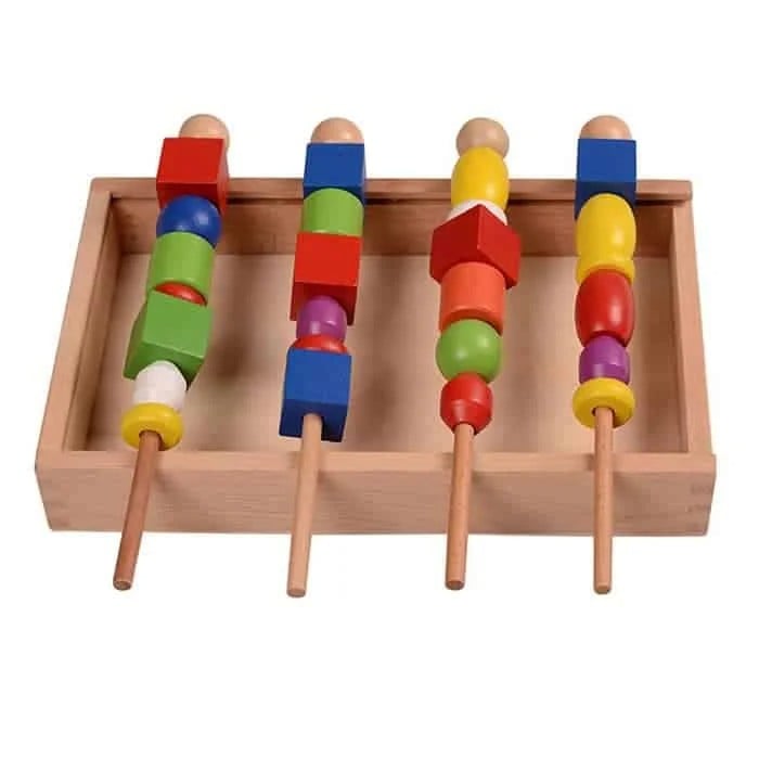 Joc Montessori din lemn de înșiruit mărgele pe băț - FRIGĂRUI- Beaded game box [5]