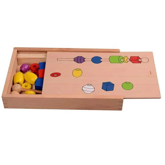 Joc Montessori din lemn de înșiruit mărgele pe băț - FRIGĂRUI- Beaded game box [6]