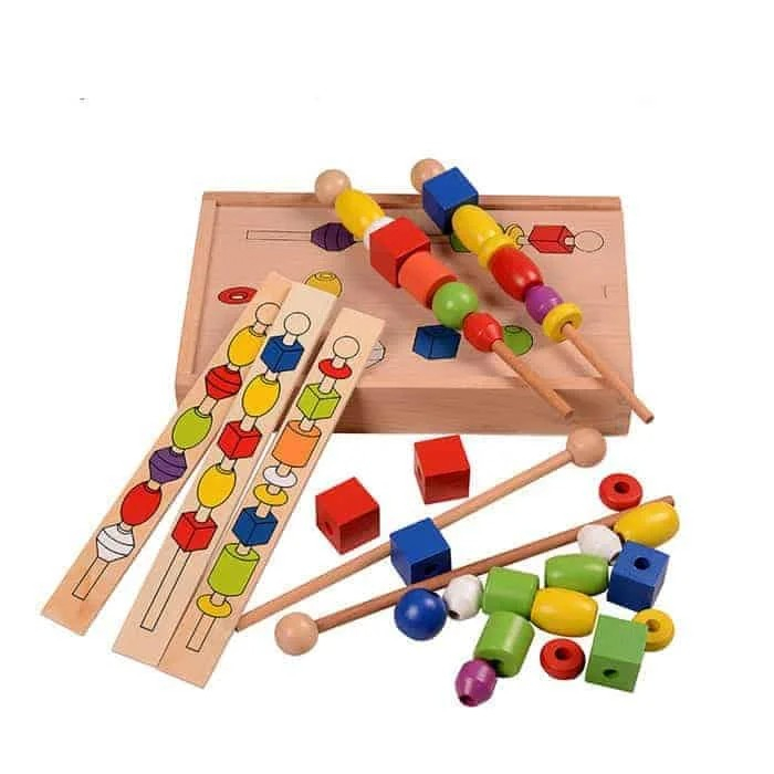 Joc Montessori din lemn de înșiruit mărgele pe băț - FRIGĂRUI- Beaded game box [4]