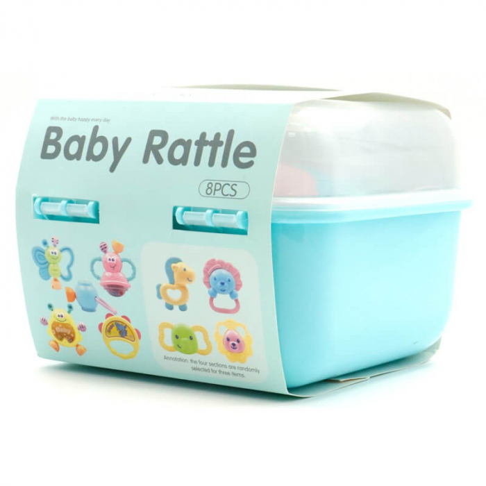 Set 8 jucării zornăitoare din plastic în cutie cu mâner culoare albastră [2]