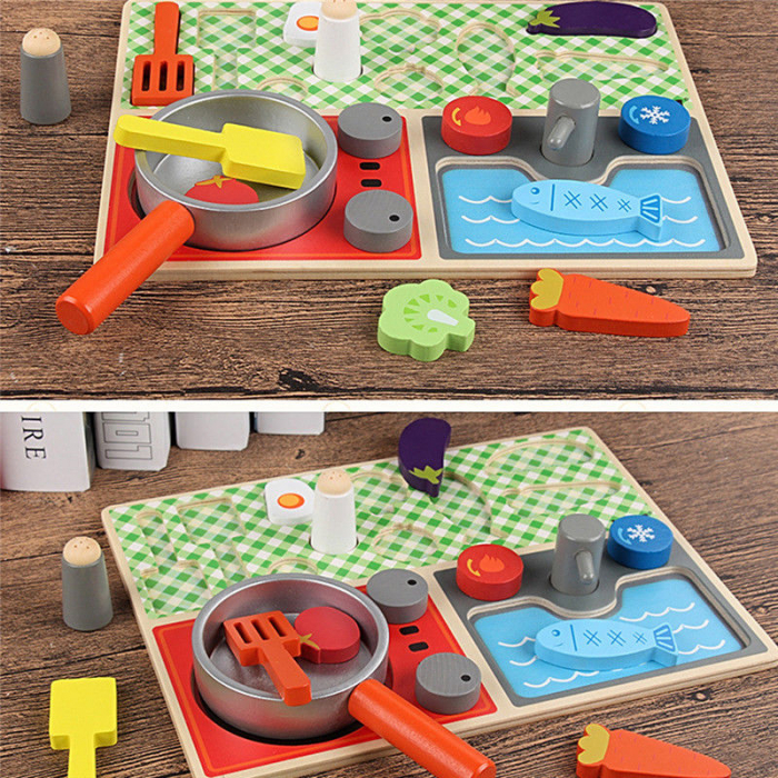 Set minibucătărie de jucărie din lemn tip puzzle Montessori KABI [2]