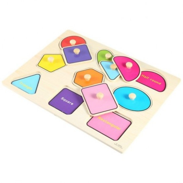Puzzle incastru forme geometrice din lemn cu butoni [3]