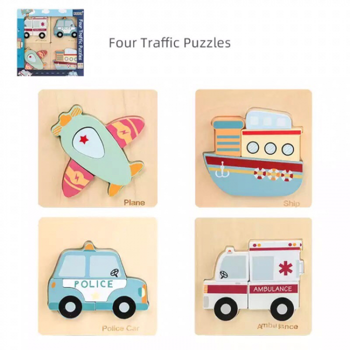Set 4 puzzle din lemn în relief mijloace de transport TRAFFIC PUZZLES [3]