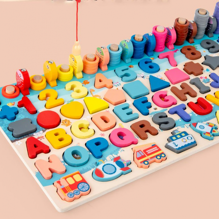 Jucărie multifuncțională 7 în 1 din lemn PUZZLE 3D, JOC DE STIVUIT, JOC DE PESCUIT MAGNETIC - MIJLOACE DE TRANSPORT [4]