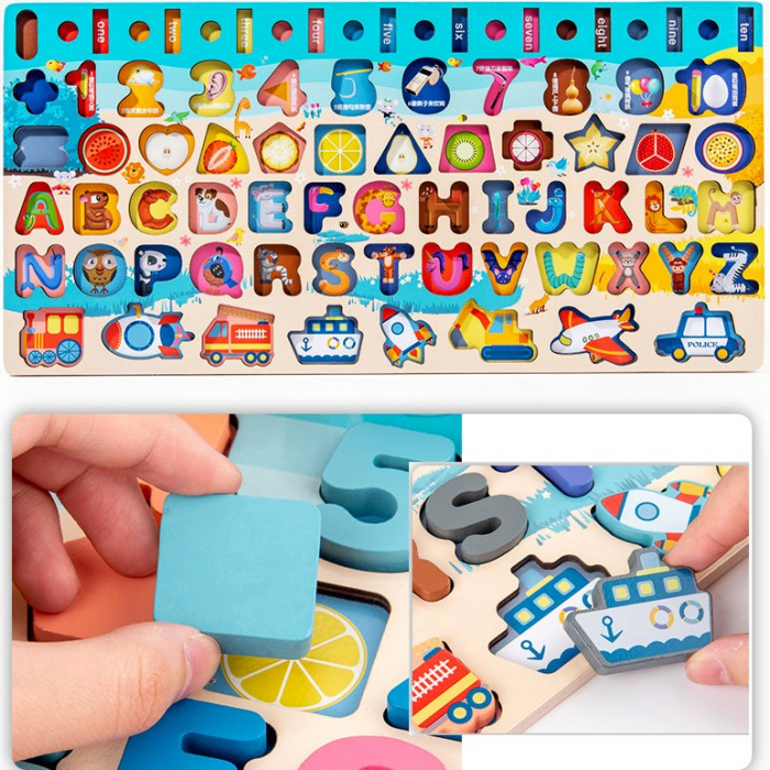 Jucărie multifuncțională 7 în 1 din lemn PUZZLE 3D, JOC DE STIVUIT, JOC DE PESCUIT MAGNETIC - MIJLOACE DE TRANSPORT [5]
