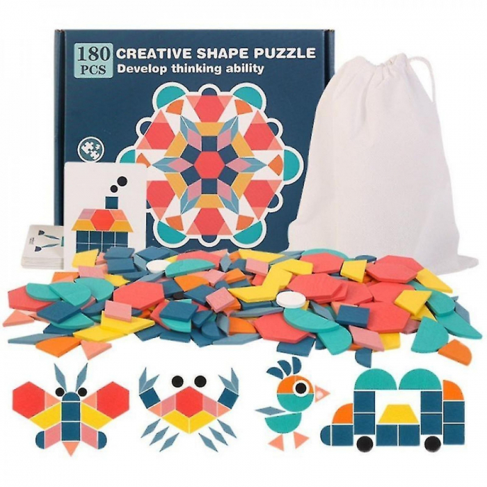 Joc tangram din lemn 180 piese - Creative shape puzzle [2]