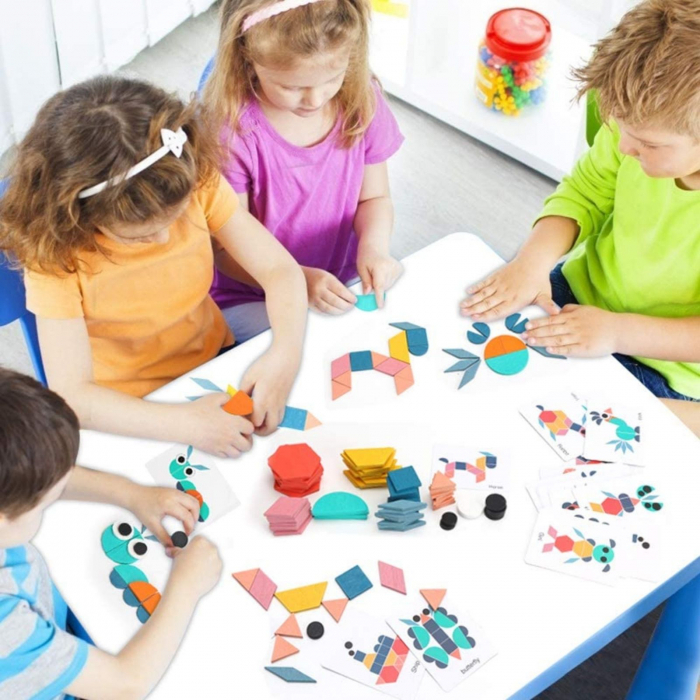 Joc tangram din lemn 180 piese - Creative shape puzzle [3]