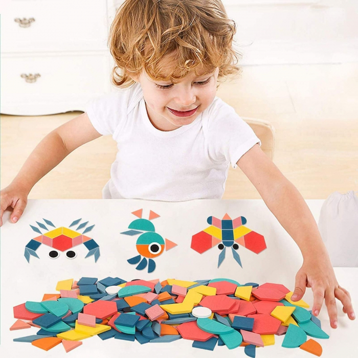 Joc tangram din lemn 180 piese - Creative shape puzzle [4]