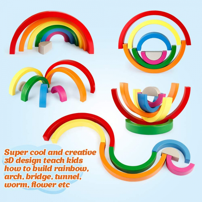 Jucărie Montessori din lemn CURCUBEU - Rainbow Building Blocks [5]