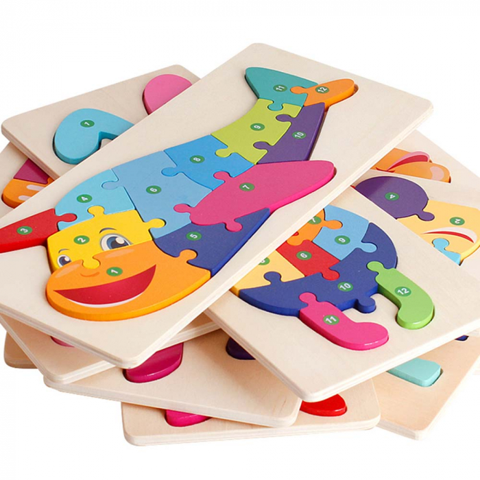 Puzzle incastru în relief din lemn AVION cu numere [2]