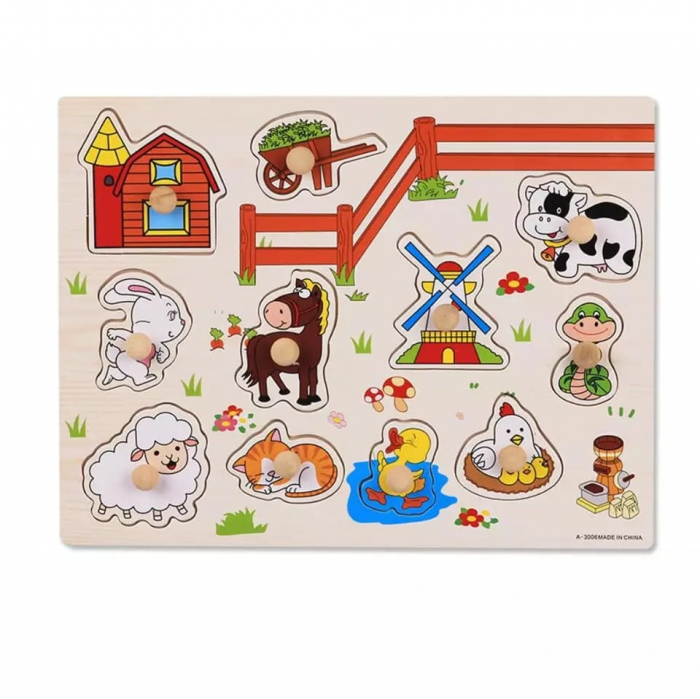 Puzzle incastru din lemn cu butoni - FERMA [3]