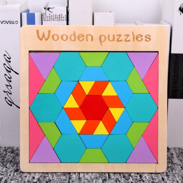 Joc din lemn tangram floare formă pătrată [1]
