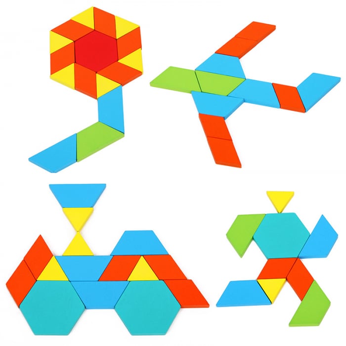 Joc din lemn tangram floare formă pătrată [4]