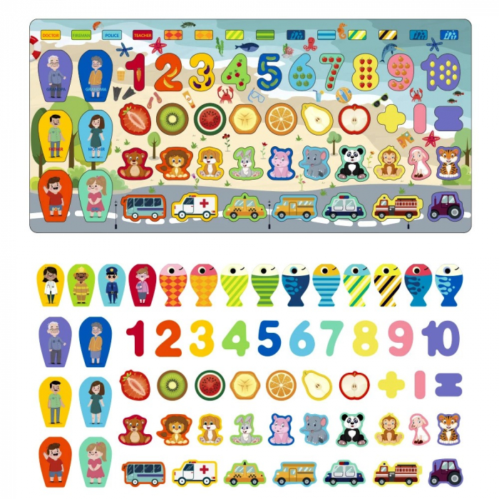Jucărie multifuncțională din lemn JOC DE PESCUIT MAGNETIC, PUZZLE 3D- MIJLOACE DE TRANSPORT, ANIMALE, CIFRE, FRUCTE, FAMILIA [3]