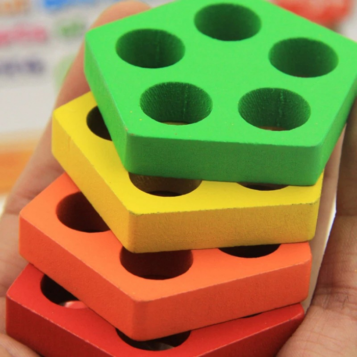 Joc de tip Montessori - SORTATOR CU 5 FORME GEOMETRICE Colorful Geometric five sets of columns [8]