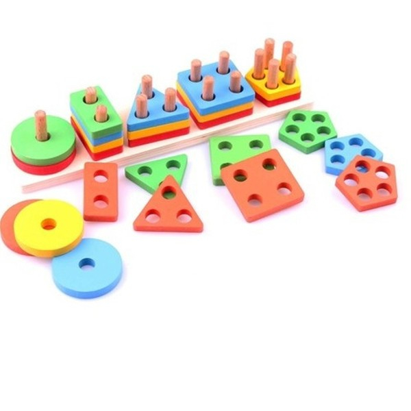 Joc de tip Montessori - SORTATOR CU 5 FORME GEOMETRICE Colorful Geometric five sets of columns [4]