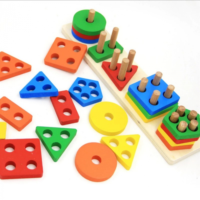Joc de tip Montessori - SORTATOR CU 5 FORME GEOMETRICE Colorful Geometric five sets of columns [2]