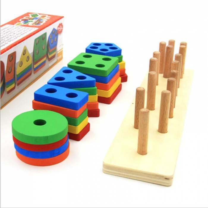 Joc de tip Montessori - SORTATOR CU 5 FORME GEOMETRICE Colorful Geometric five sets of columns [7]