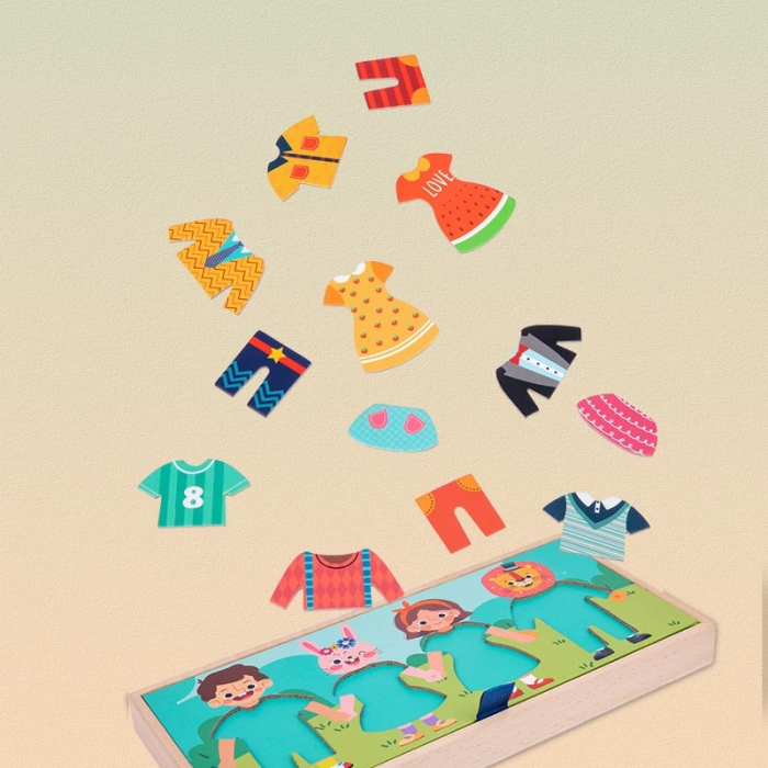 Joc 2 în 1 puzzle incastru şi asociere ÎMBRACĂ PERSONAJELE şi ÎNTINDE RUFELE PE SÂRMĂ - DRY CLOTHES [4]
