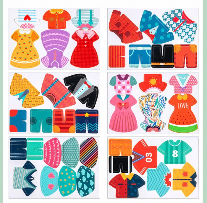 Joc 2 în 1 puzzle incastru şi asociere ÎMBRACĂ PERSONAJELE şi ÎNTINDE RUFELE PE SÂRMĂ - DRY CLOTHES [6]
