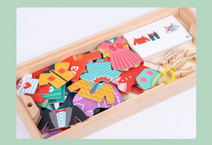 Joc 2 în 1 puzzle incastru şi asociere ÎMBRACĂ PERSONAJELE şi ÎNTINDE RUFELE PE SÂRMĂ - DRY CLOTHES [8]