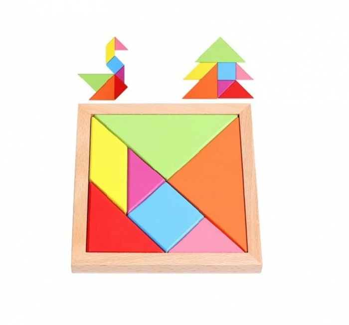 Joc tangram multicolor din lemn formă pătrată [2]