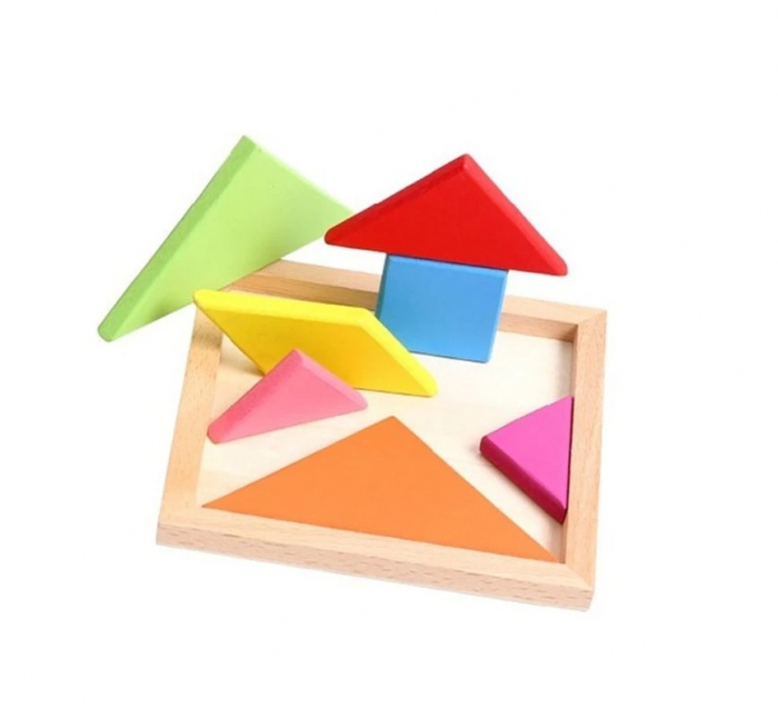 Joc tangram multicolor din lemn formă pătrată [3]