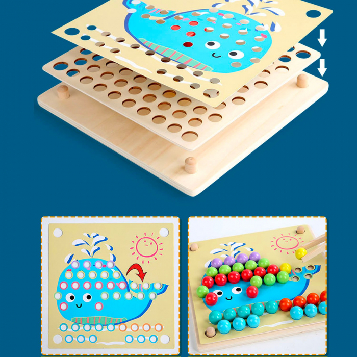 Jucărie din lemn de tip Montessori de îndemânare și asociere cu bile colorate ADVANCED CLIP BEADS [5]