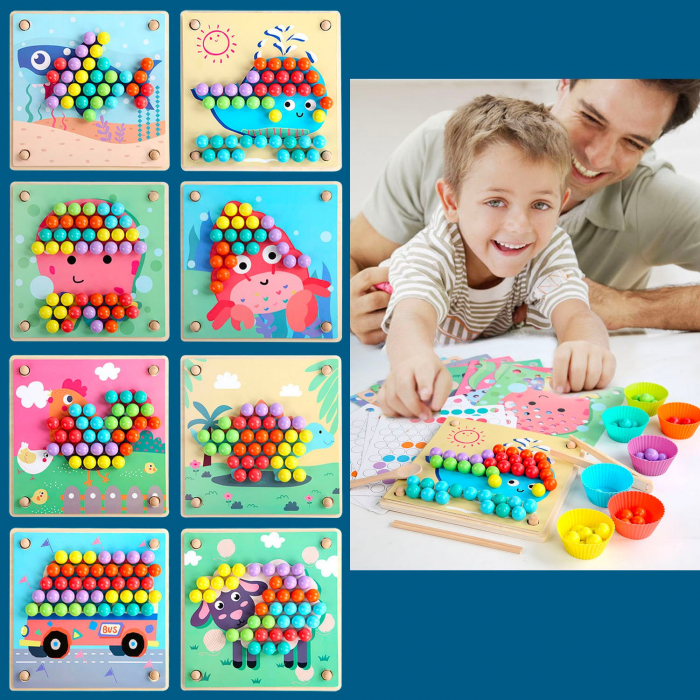 Jucărie din lemn de tip Montessori de îndemânare și asociere cu bile colorate ADVANCED CLIP BEADS [7]