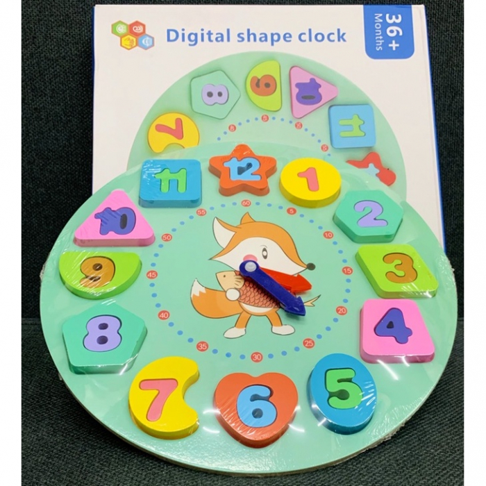 Puzzle din lemn ceas cu forme geometrice şi cifre incastre DIGITAL SHAPE CLOCK [2]