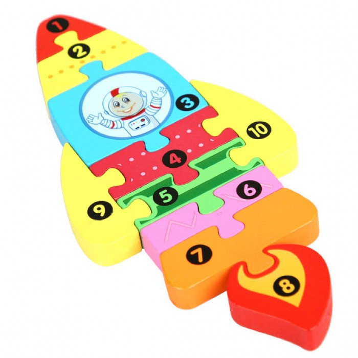 Puzzle incastru în relief din lemn RACHETĂ cu numere [2]
