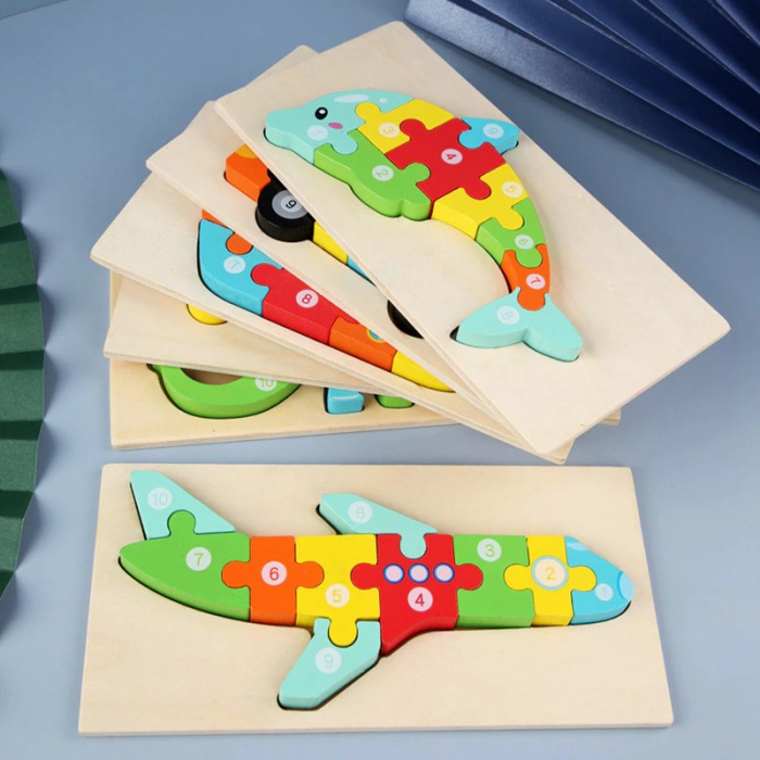 Puzzle incastru în relief din lemn AVION cu numere 2 [2]