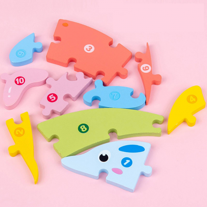 Puzzle incastru în relief din lemn DELFIN cu numere [3]