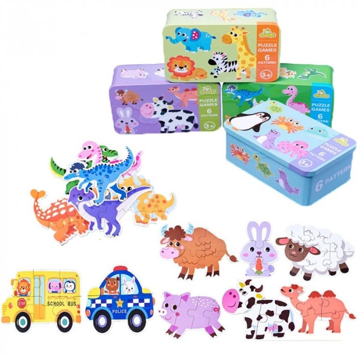 Set 6 puzzle in cutie metalică- ANIMALE [4]